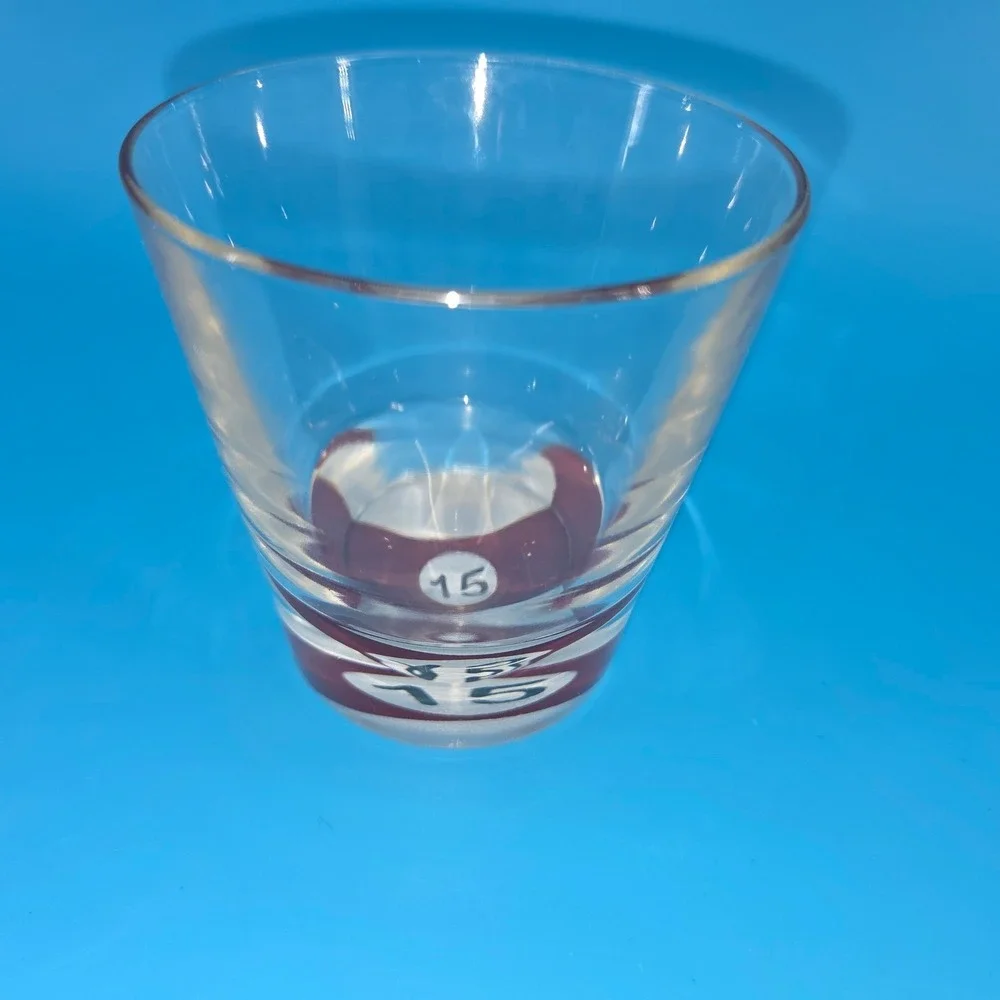 Vintage 15 Pool Ball Rocks Glass Maroon Billiard Lowball Whiskey‎ Tumbler 3.5in